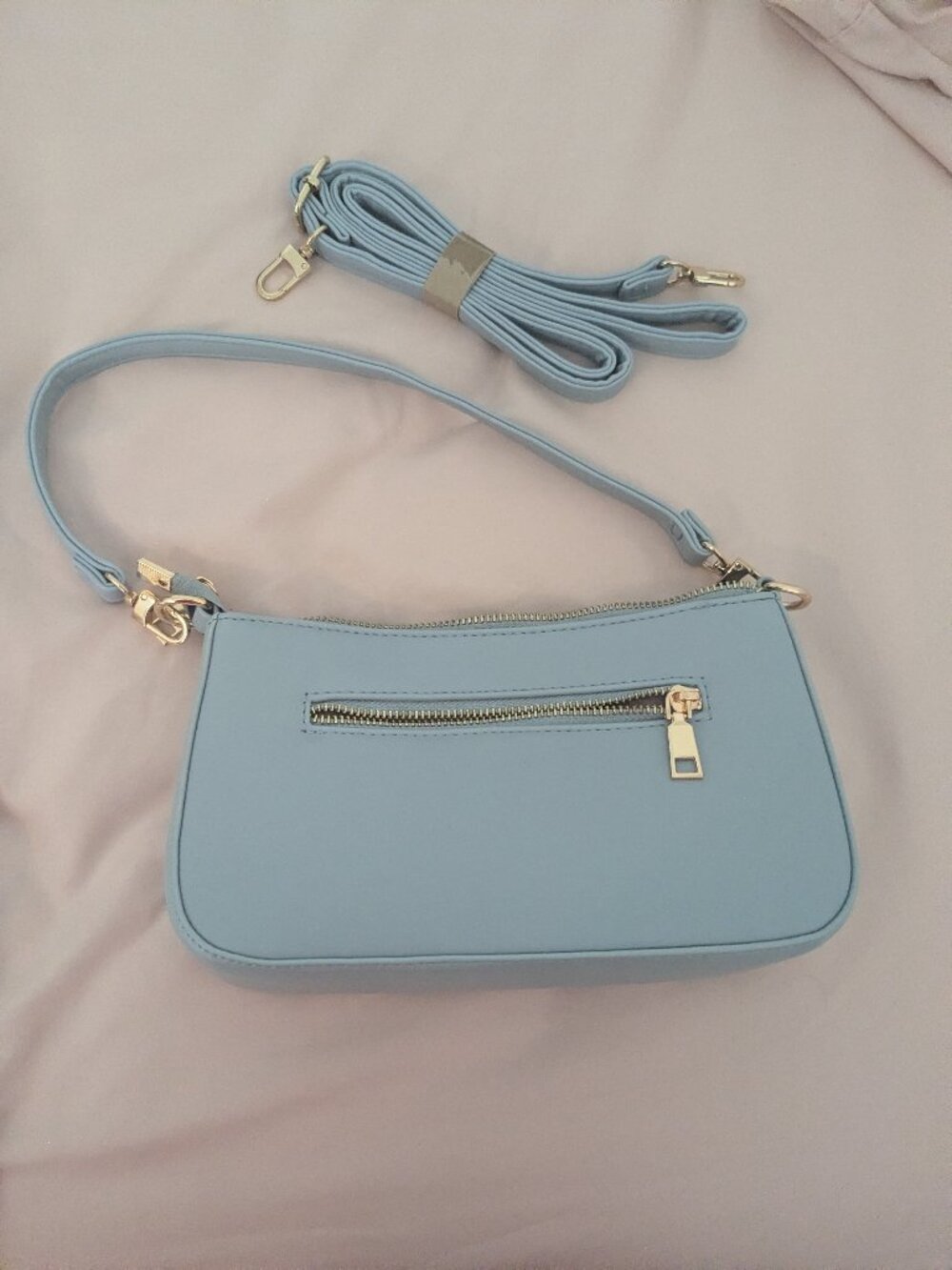 Light Blue Convertible Shoulder Crossbody Bag Gold Hardware Two Straps